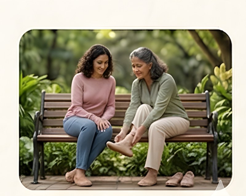 Daughter helping mom with MyOrtho slippers